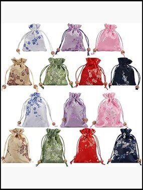 28 Drawstring Silk Gift Pouches Brocade Chinese Jewelry Bags Travel Organizer